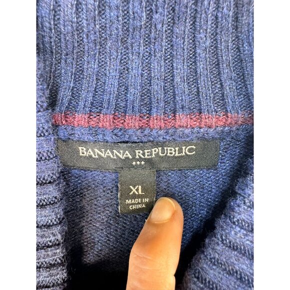 Banana Republic Mens Knit 1/4 Button-Up Sweater XL Navy Blue - Picture 3 of 11